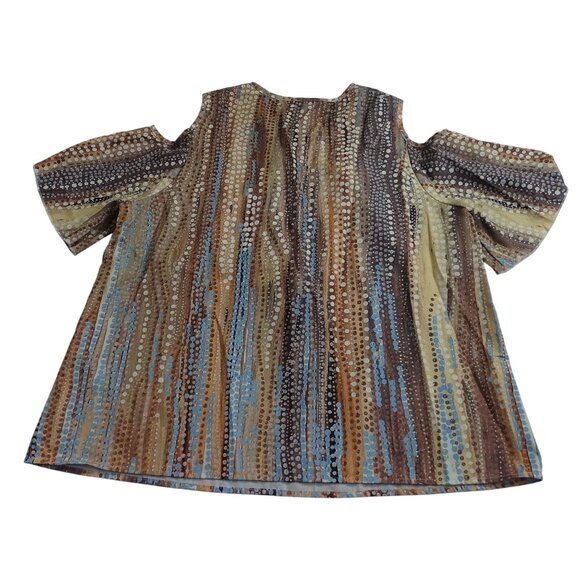 Shein Brown Blue Cold Shoulder Blouse Abstract Dot Print Top Women Size XL 12 - Picture 3 of 7